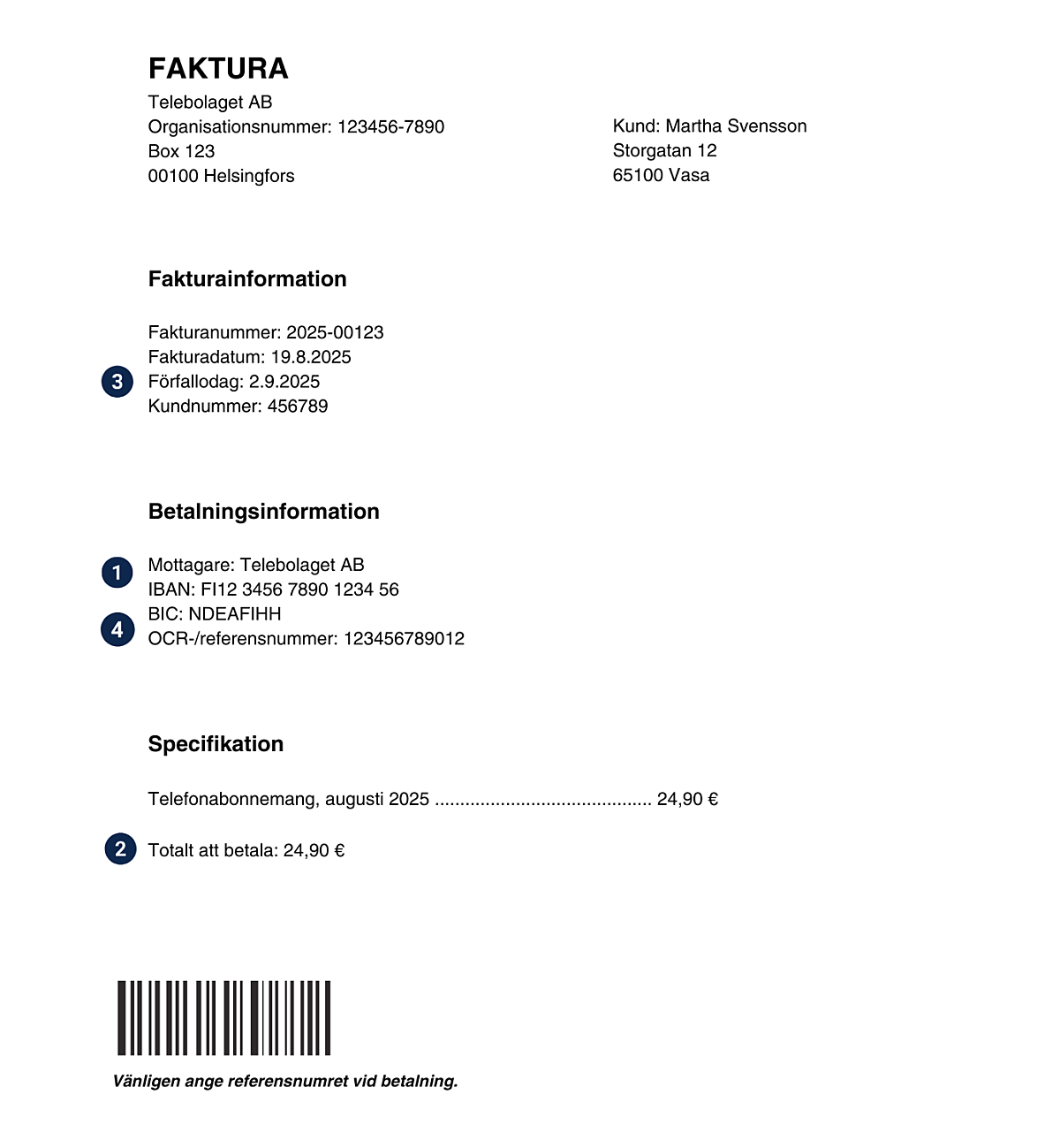 Exempel på faktura